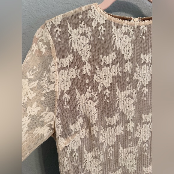 Worth Collective Nude Lace Long Sleeve Maxi Dress | Size L - Picture 2 of 3